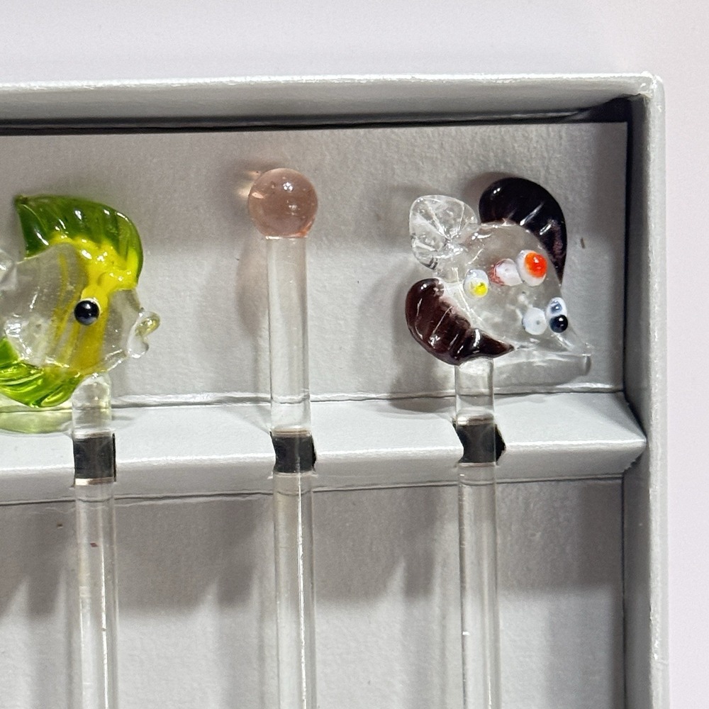 Fish Ocean WORLD MARKET glass stir sticks set of 6 Beach Vacation Fun Whimsical - Picture 6 of 9